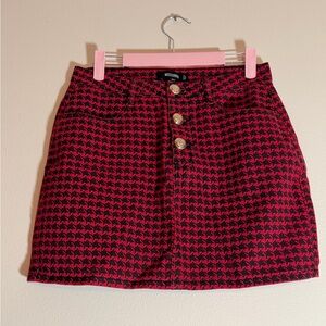 AKIRA Red & Black Houndstooth Button-Front Mini Skirt